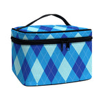 Blue Argyle Pattern Print Travel Makeup Bag