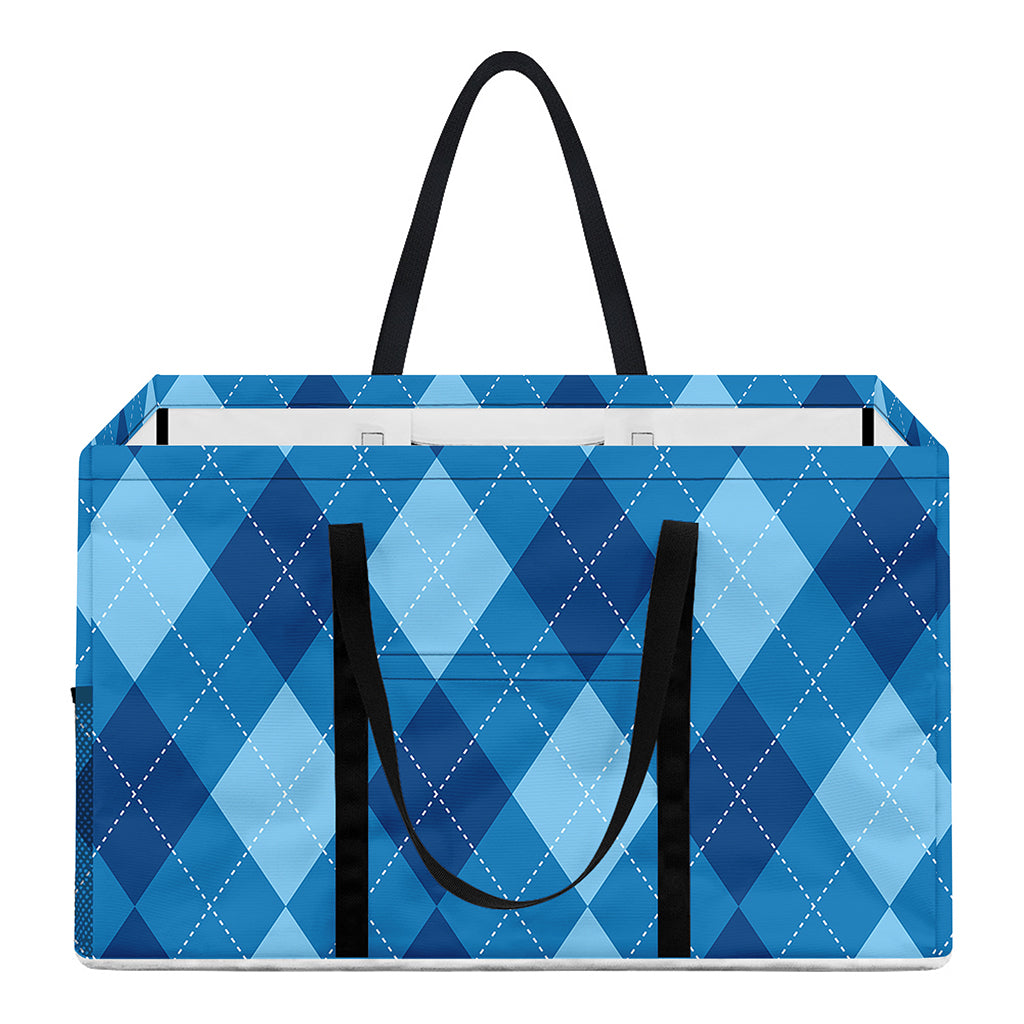 Blue Argyle Pattern Print Utility Tote Bag