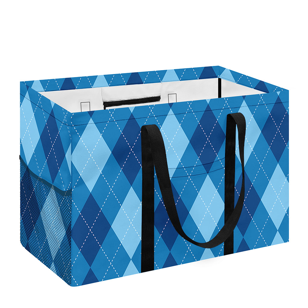 Blue Argyle Pattern Print Utility Tote Bag