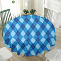 Blue Argyle Pattern Print Waterproof Round Tablecloth