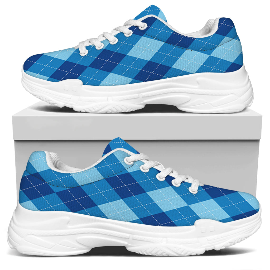 Blue Argyle Pattern Print White Chunky Shoes