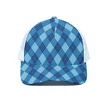 Blue Argyle Pattern Print White Mesh Trucker Cap