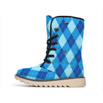 Blue Argyle Pattern Print Winter Boots