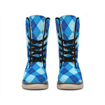 Blue Argyle Pattern Print Winter Boots