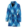 Blue Argyle Pattern Print Women's Bathrobe