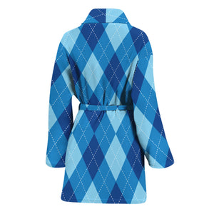 Blue Argyle Pattern Print Women's Bathrobe