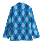 Blue Argyle Pattern Print Women's Blazer