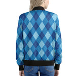 Blue Argyle Pattern Print Women's Bomber Jacket