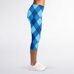 Blue Argyle Pattern Print Women's Capri Leggings