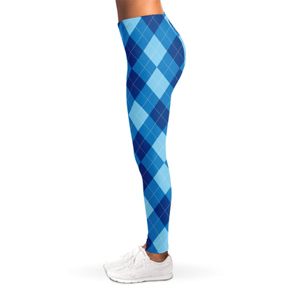 Blue Argyle Pattern Print Women's Leggings