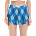 Blue Argyle Pattern Print Women's Split Running Shorts