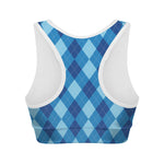 Blue Argyle Pattern Print Women's Sports Bra