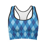 Blue Argyle Pattern Print Women's Sports Bra