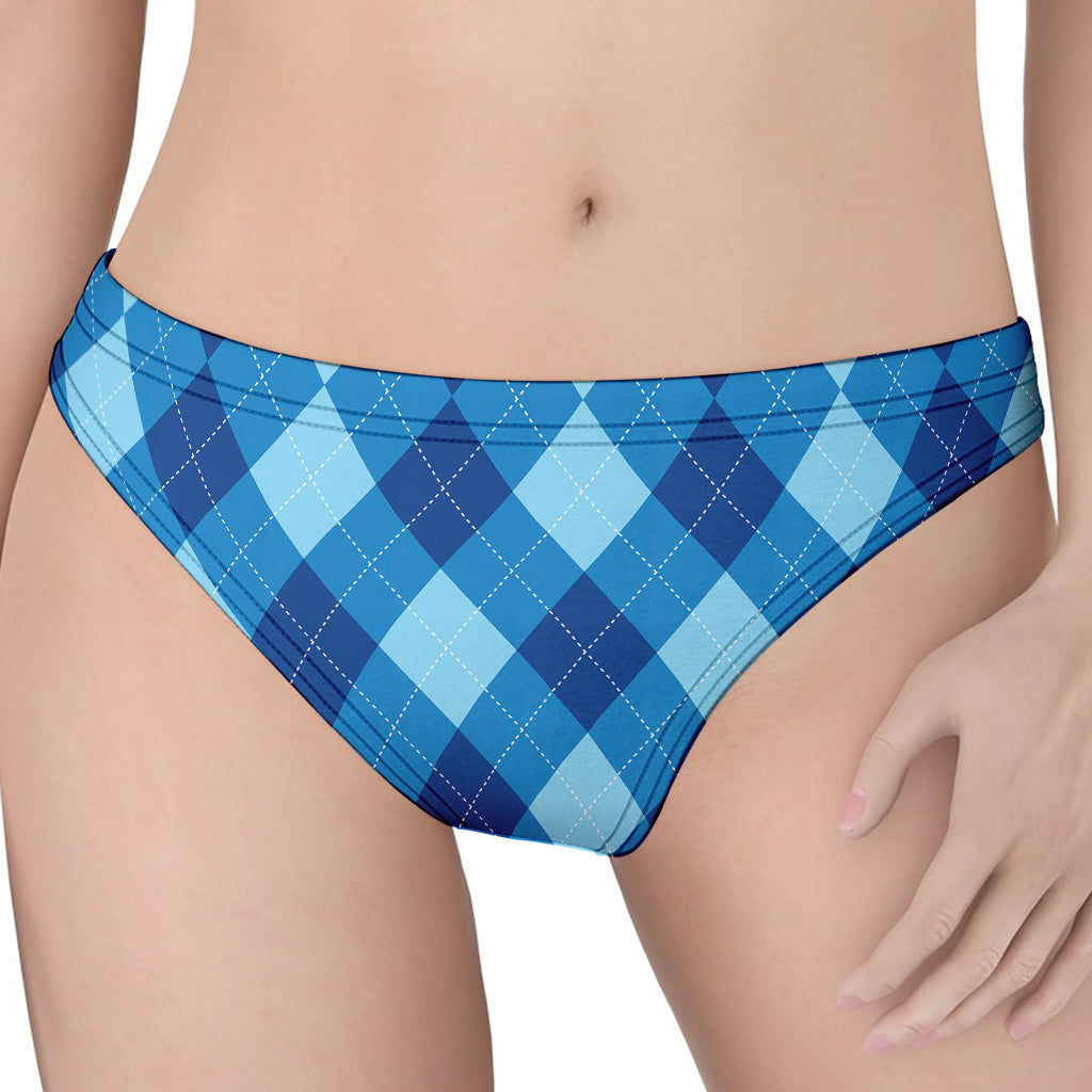 Blue Argyle Pattern Print Women's Thong