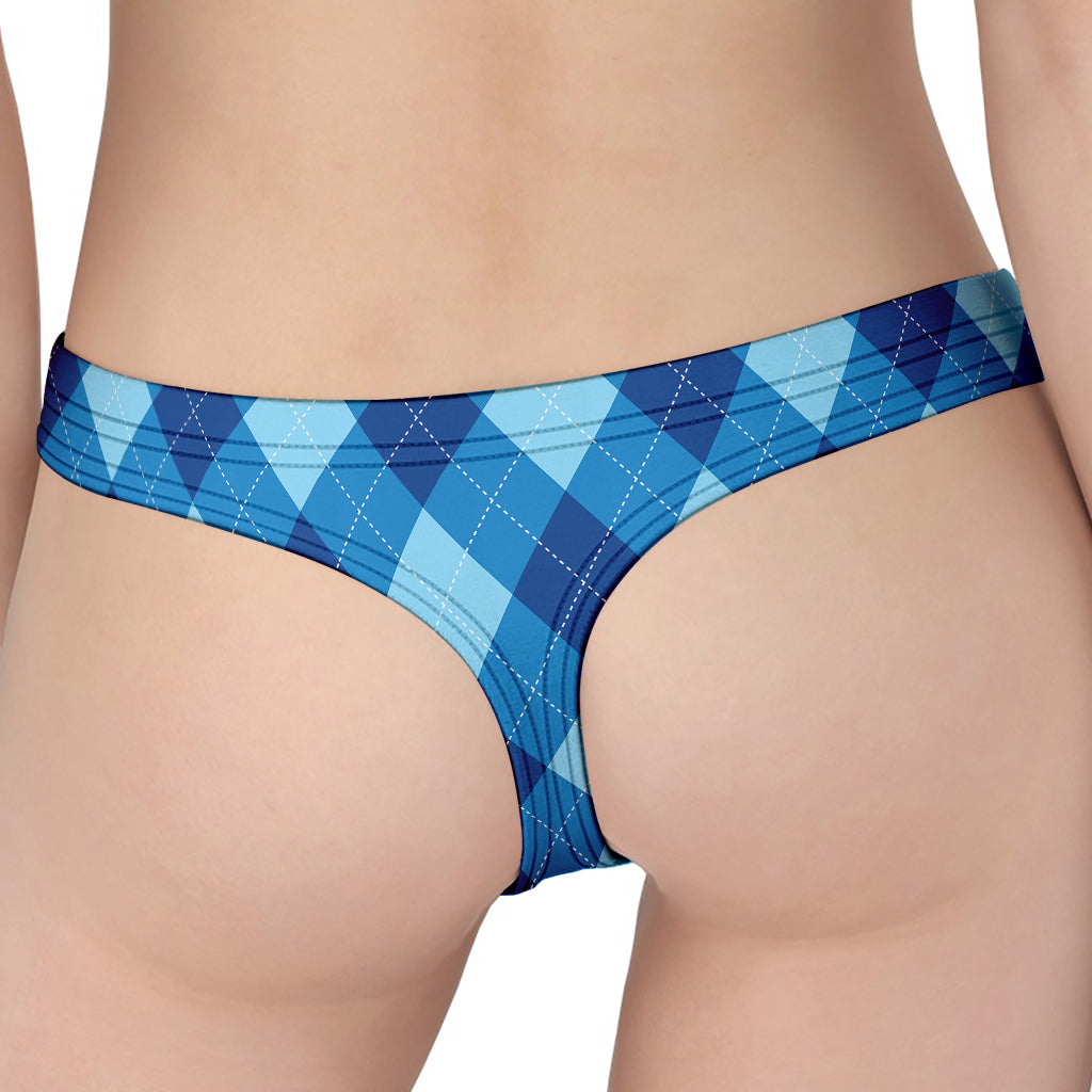 Blue Argyle Pattern Print Women's Thong