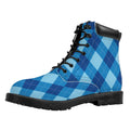 Blue Argyle Pattern Print Padded Collar Lace Up Boots