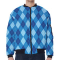 Blue Argyle Pattern Print Zip Sleeve Bomber Jacket