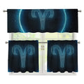 Blue Aries Zodiac Sign Print 3 Piece Kitchen Curtains