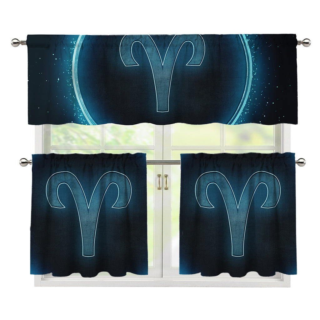 Blue Aries Zodiac Sign Print 3 Piece Kitchen Curtains
