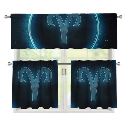 Blue Aries Zodiac Sign Print 3 Piece Kitchen Curtains