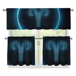Blue Aries Zodiac Sign Print 3 Piece Kitchen Curtains
