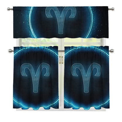 Blue Aries Zodiac Sign Print 3 Piece Kitchen Curtains