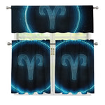Blue Aries Zodiac Sign Print 3 Piece Kitchen Curtains