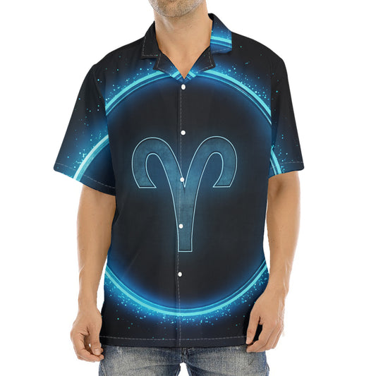 Blue Aries Zodiac Sign Print Aloha Shirt