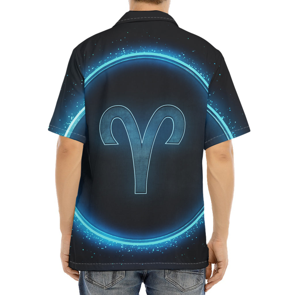 Blue Aries Zodiac Sign Print Aloha Shirt