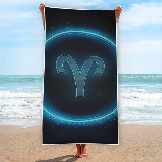 Blue Aries Zodiac Sign Print Beach Towel