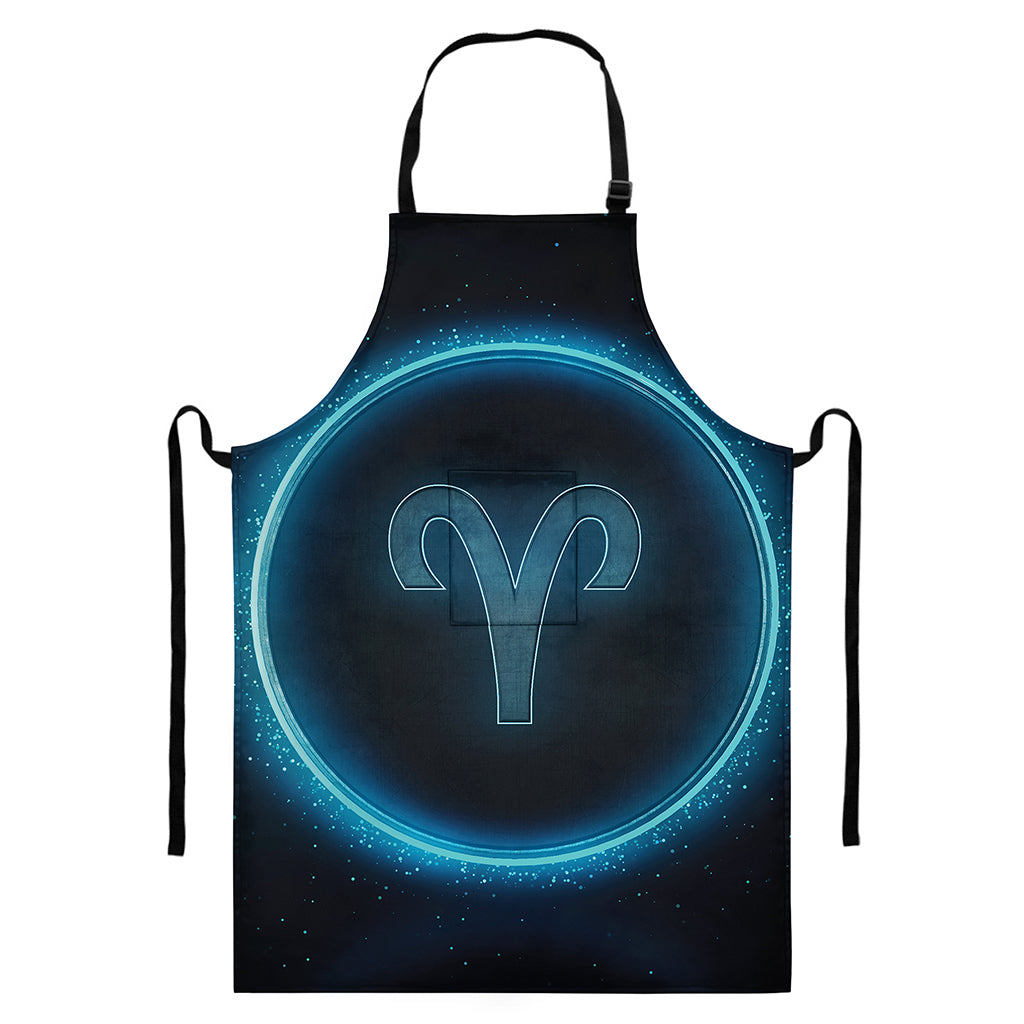 Blue Aries Zodiac Sign Print Bib Apron With Pocket
