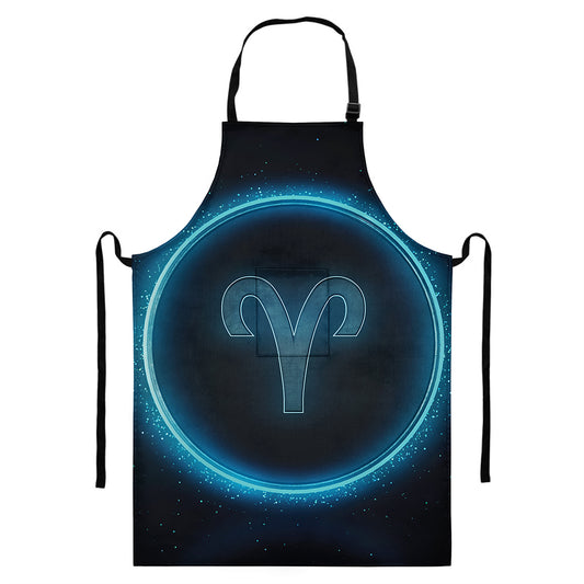 Blue Aries Zodiac Sign Print Bib Apron With Pocket
