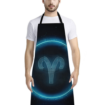 Blue Aries Zodiac Sign Print Bib Apron With Pocket