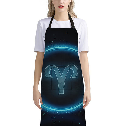 Blue Aries Zodiac Sign Print Bib Apron With Pocket