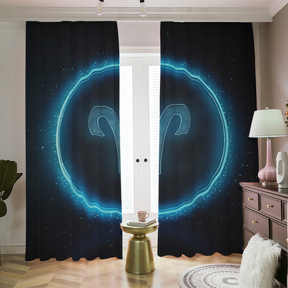 Blue Aries Zodiac Sign Print Blackout Pencil Pleat Curtains