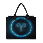 Blue Aries Zodiac Sign Print Canvas Tote Bag