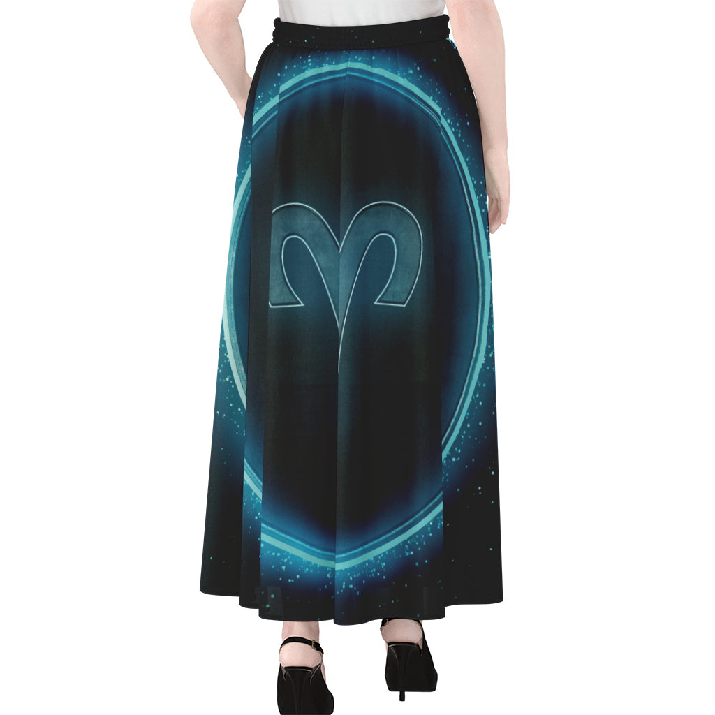 Blue Aries Zodiac Sign Print Chiffon Maxi Skirt