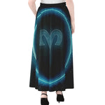 Blue Aries Zodiac Sign Print Chiffon Maxi Skirt