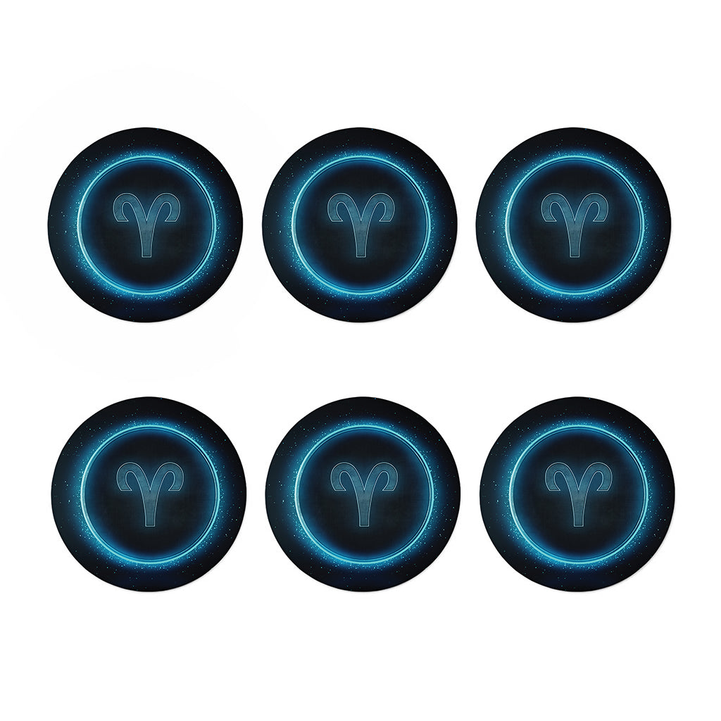 Blue Aries Zodiac Sign Print Coaster Set