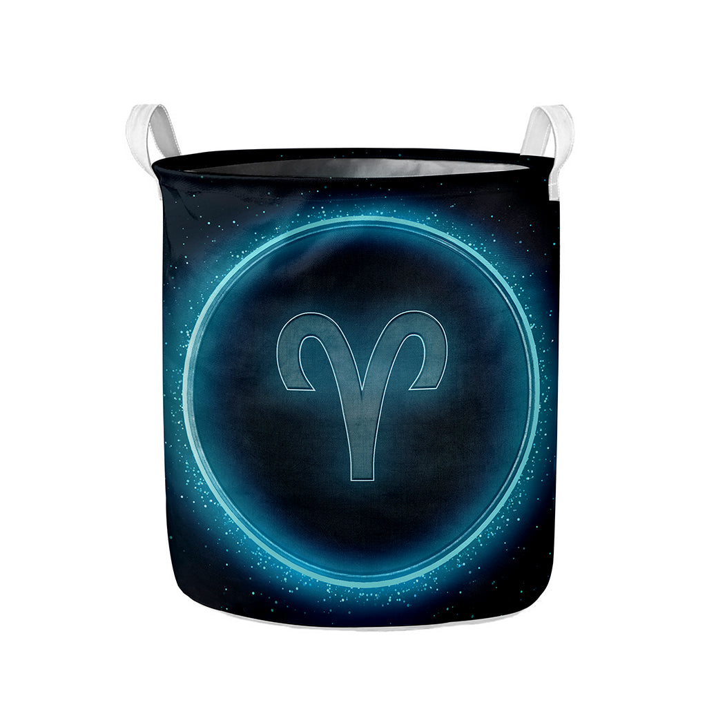 Blue Aries Zodiac Sign Print Collapsible Laundry Basket