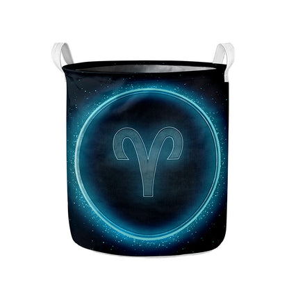 Blue Aries Zodiac Sign Print Collapsible Laundry Basket