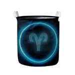 Blue Aries Zodiac Sign Print Collapsible Laundry Basket