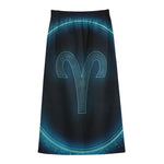Blue Aries Zodiac Sign Print Cotton Front Slit Maxi Skirt