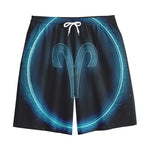 Blue Aries Zodiac Sign Print Cotton Shorts