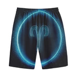 Blue Aries Zodiac Sign Print Cotton Shorts