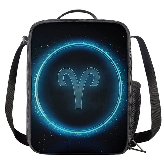 Blue Aries Zodiac Sign Print Crossbody Lunch Bag