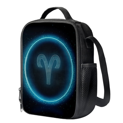 Blue Aries Zodiac Sign Print Crossbody Lunch Bag