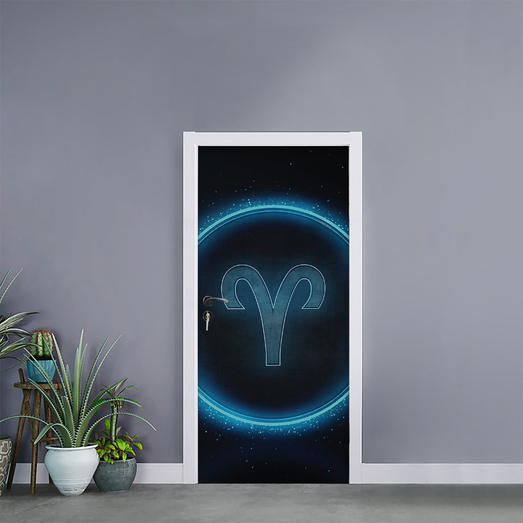 Blue Aries Zodiac Sign Print Door Sticker
