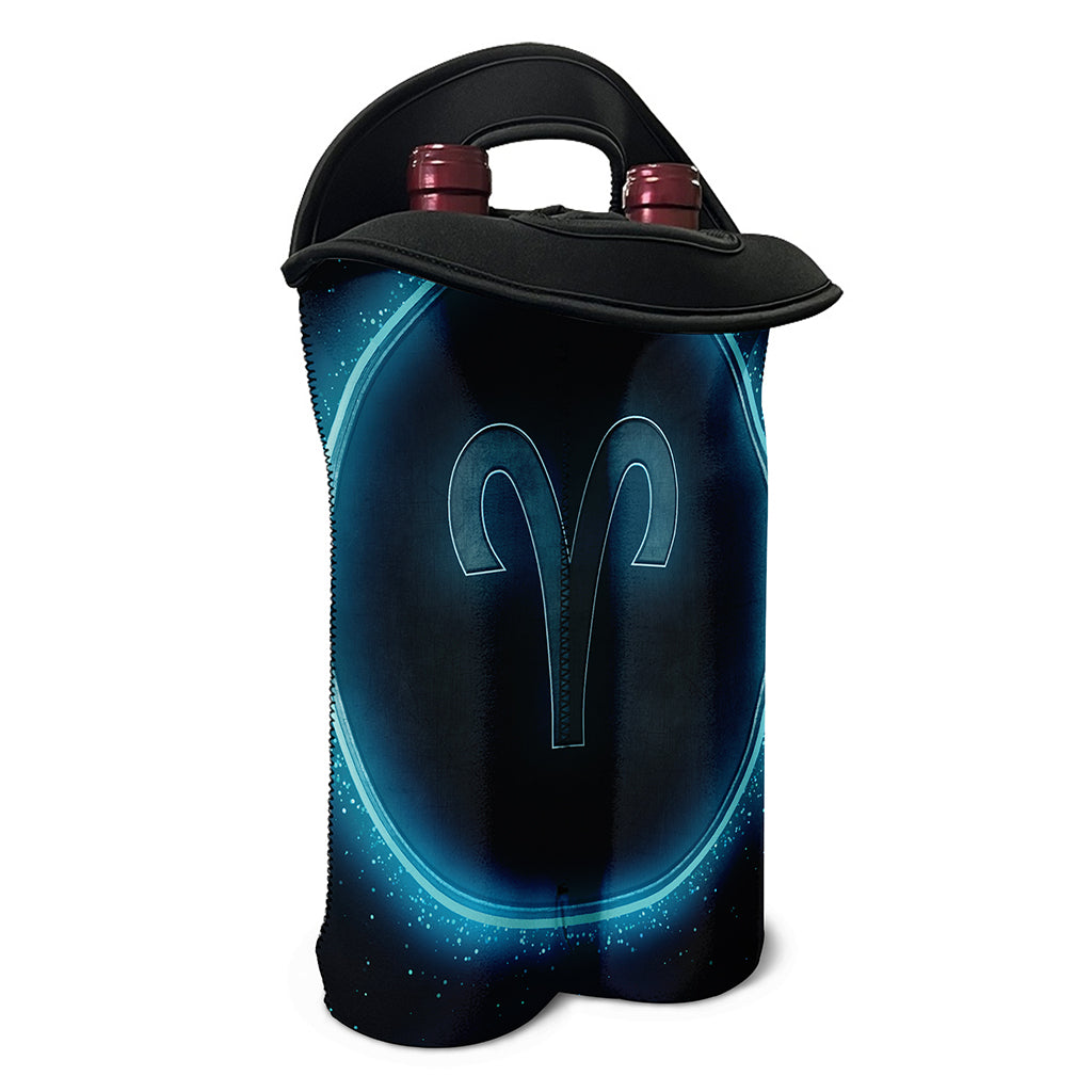 Blue Aries Zodiac Sign Print Double Neoprene Wine Tote