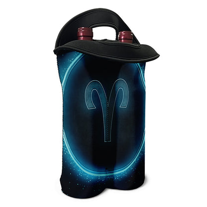 Blue Aries Zodiac Sign Print Double Neoprene Wine Tote